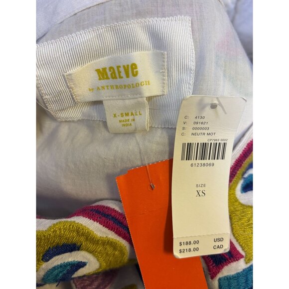 NWT Maeve Anthropologie Embroidered Dress White Multi XS - Picture 7 of 7